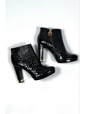 Tory Burch Womans Boots Black Crocodile Embossed Ankle Boots Size 7
